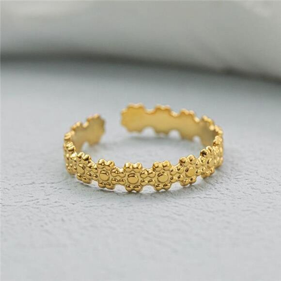 Gold Floral Open Ring Dainty Ring for Her Gold Cuff Adjustable Ring Gift - Picture 6 of 7